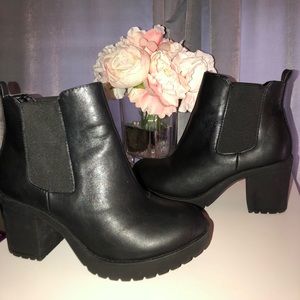 Black leather booties